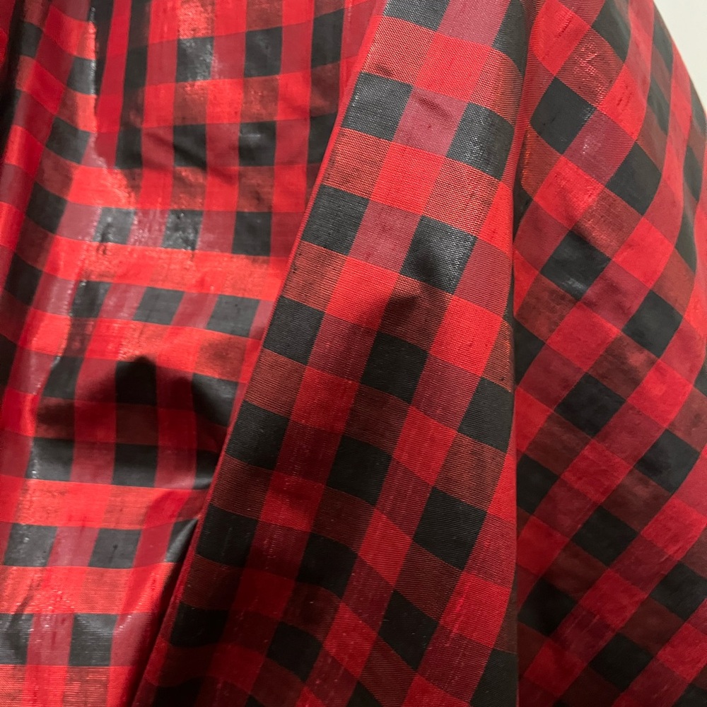 Silk blend Red and Black Checkered Fabric - 2.6 yards